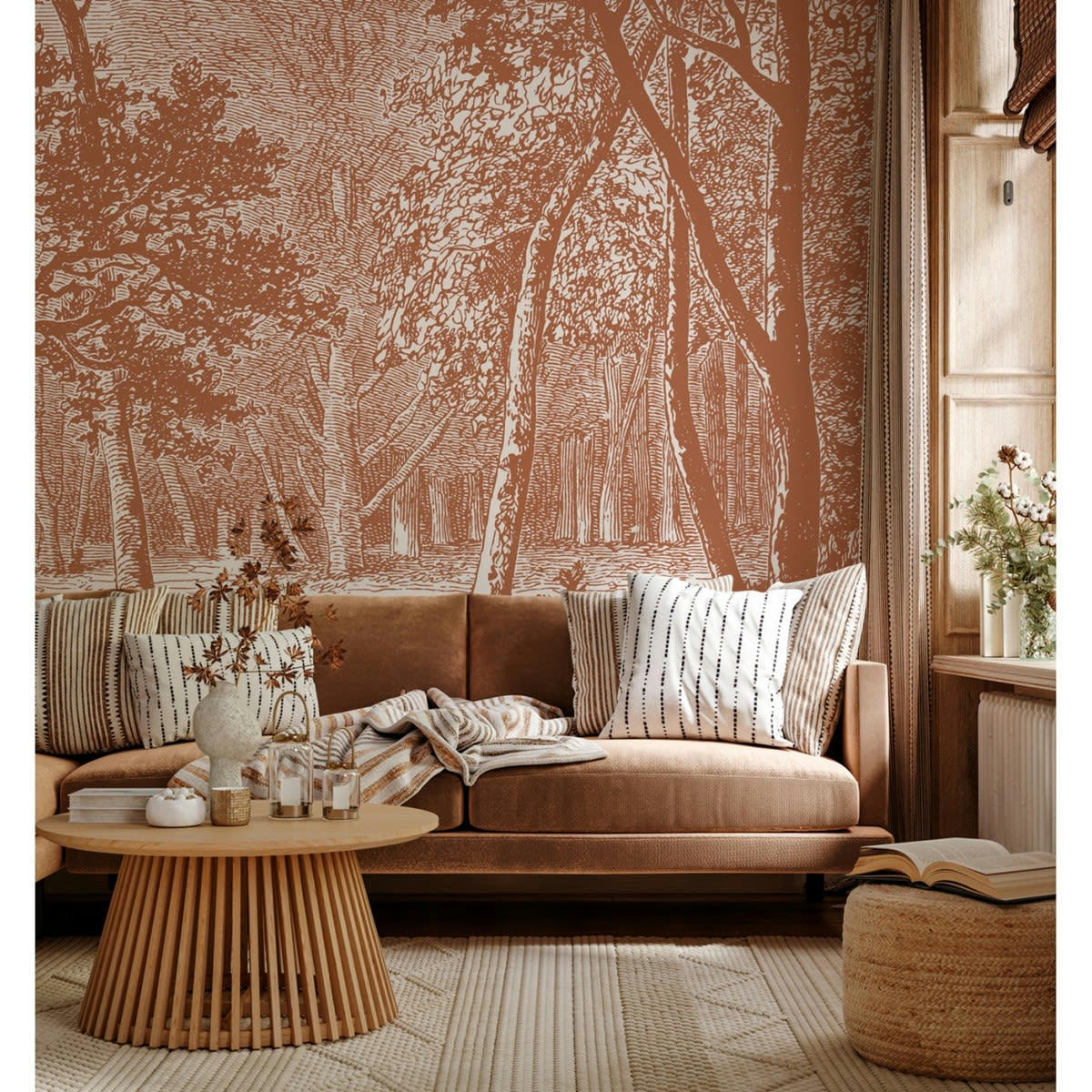 BROCÉLIANDE - Papier peint panoramique motif imprimé Marron noisette 432x280cm