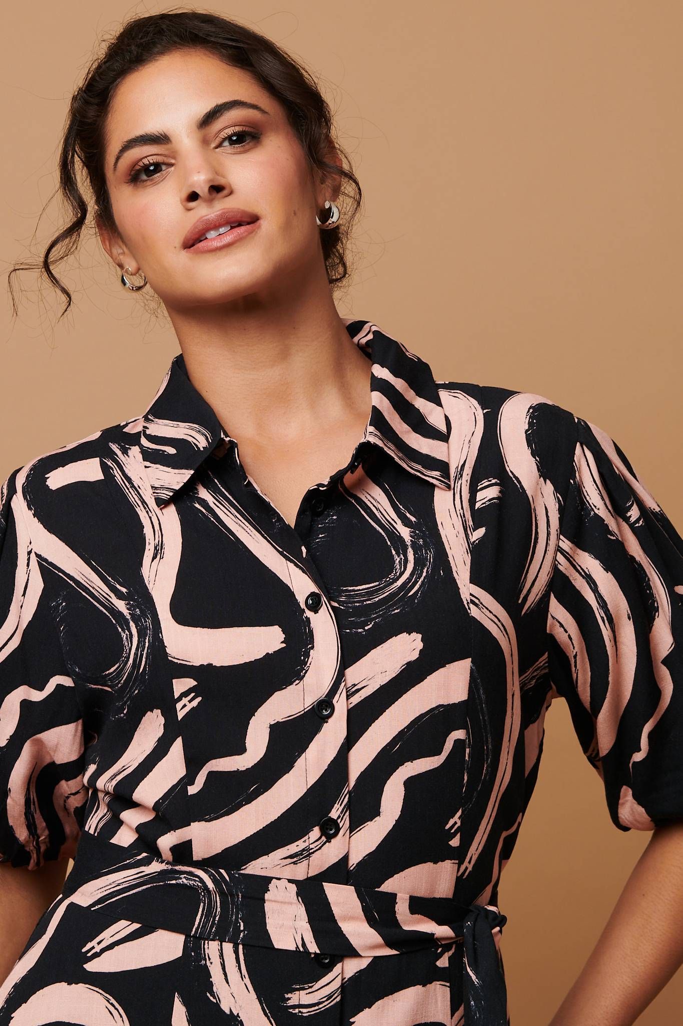 Izabel London Brushstroke Print Short Shirt Dress
