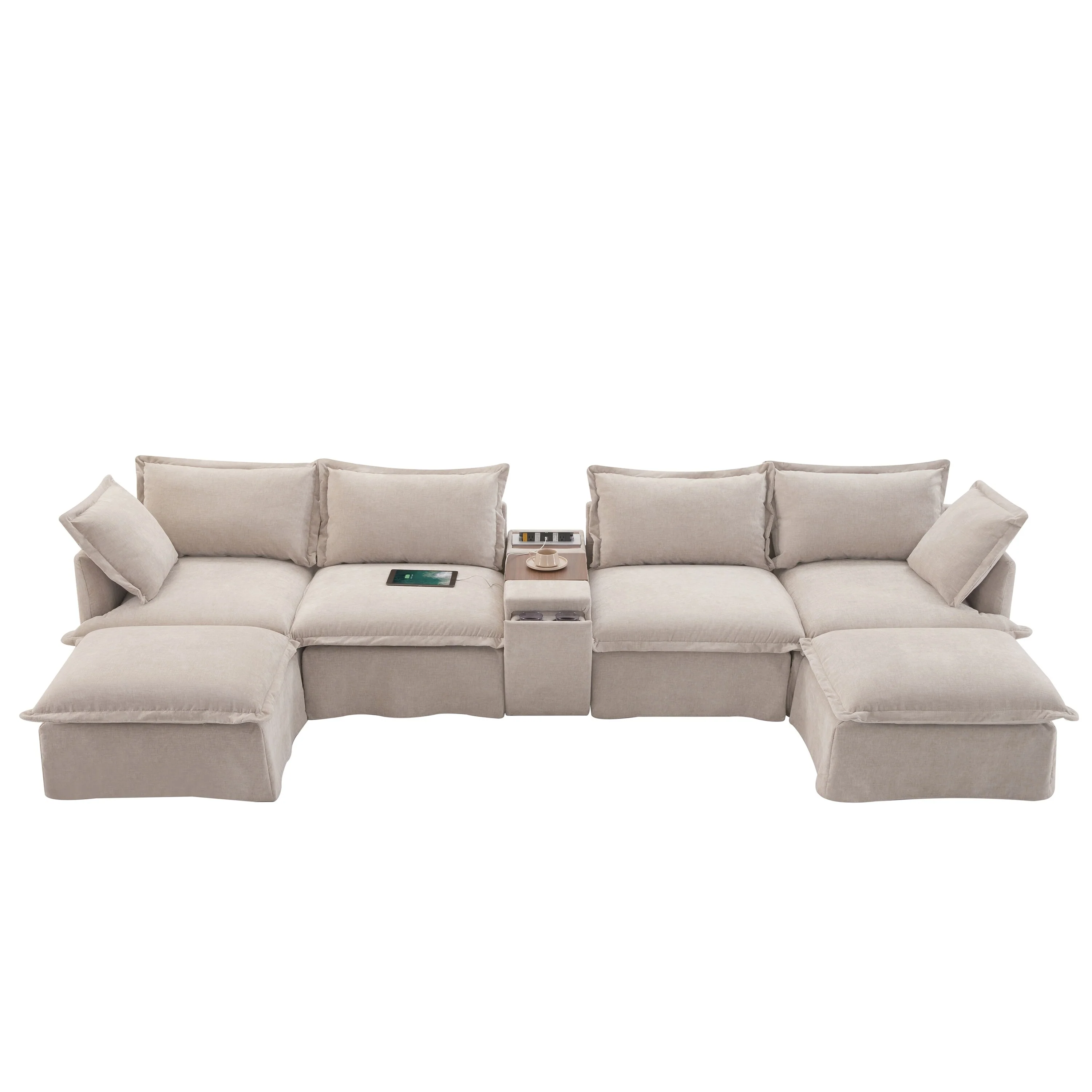 Modern Skirted Modular Sectional Sofa with USB Console and Hidden Storage and Ottomans for Living Room or Guest Room