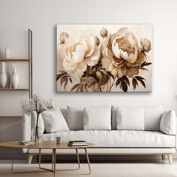 Feeby Obraz na płótnie, Piwonie Peonie Kwiaty w Beżu 60x40
