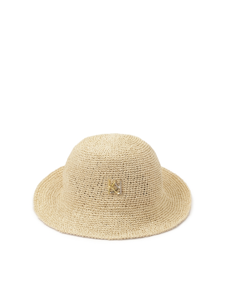 Beige straw hat with monogram