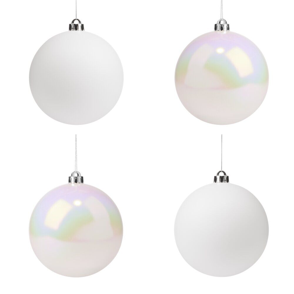 Boule de No&euml;l X4 blanc et irisé Ø15cm