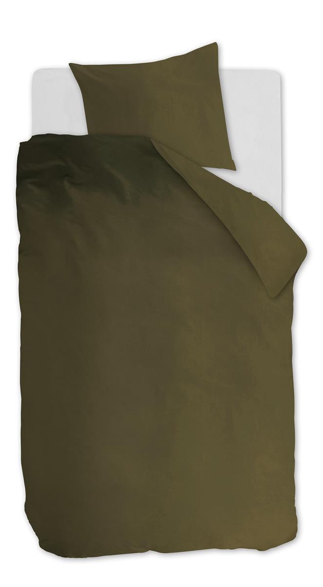 Ambiante Cotton Uni dekbedovertrek - Effen - Eenpersoons - 140x200/220 cm - Olijfgroen