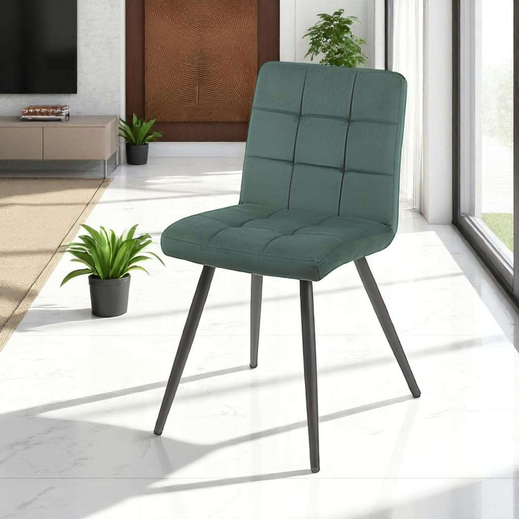 Chaise en velours capitonné vert MALMOE (lot de 2)