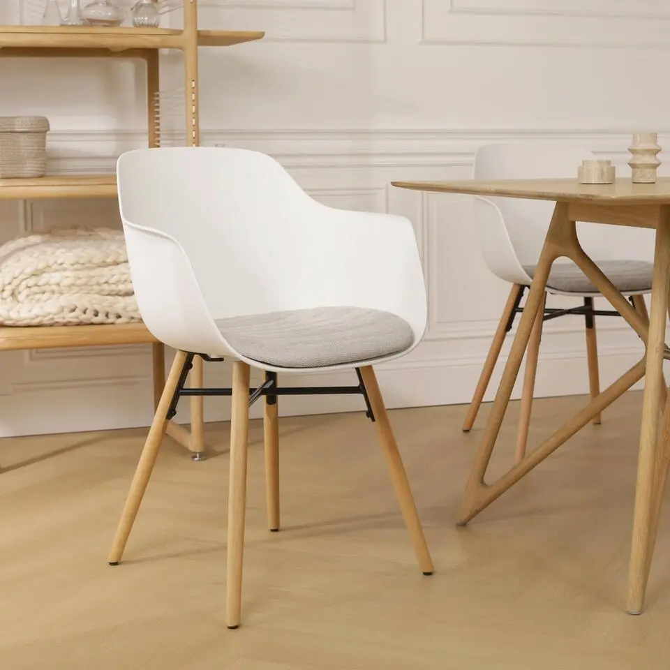 Nolon Nena-Liz Eetkamerstoel Wit - Armleuning - Beige Kussen