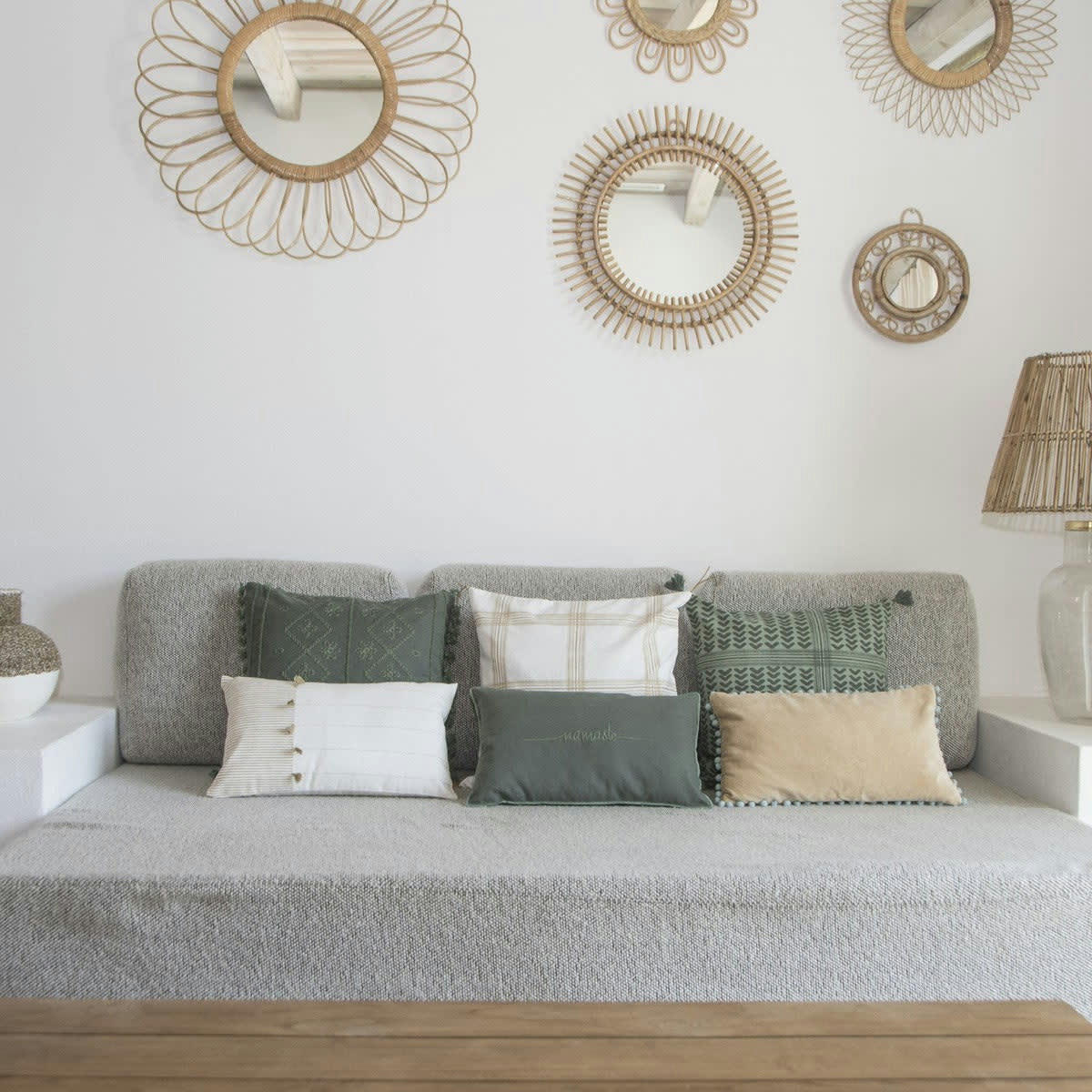 AVORIAZ - Housse de coussin velours de coton  50x30 sable / bleu ciel