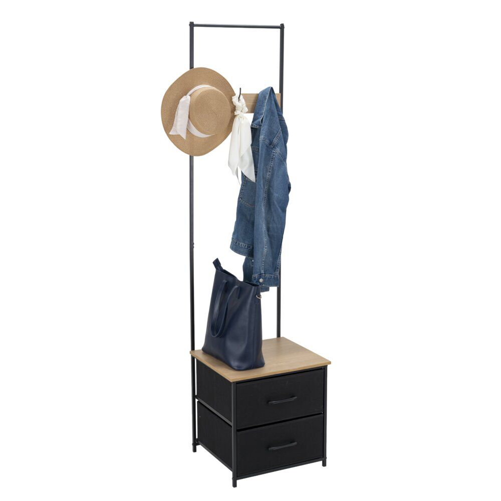 Vestiaire d'entrée 3 patères 2 tiroirs bois et métal noir 45x40xH178cm