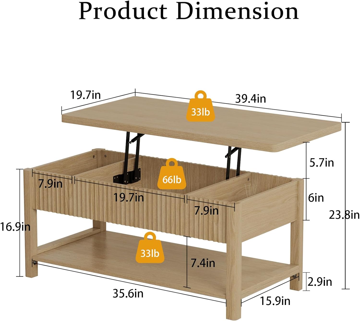 Lift Top Coffee Table with Storage for Living Room, 2-in-1 Modern Center Table & Desk with Hidden Storage Compartment & Open Shelf, Space Saving for Small Space & Apartment (Oak)