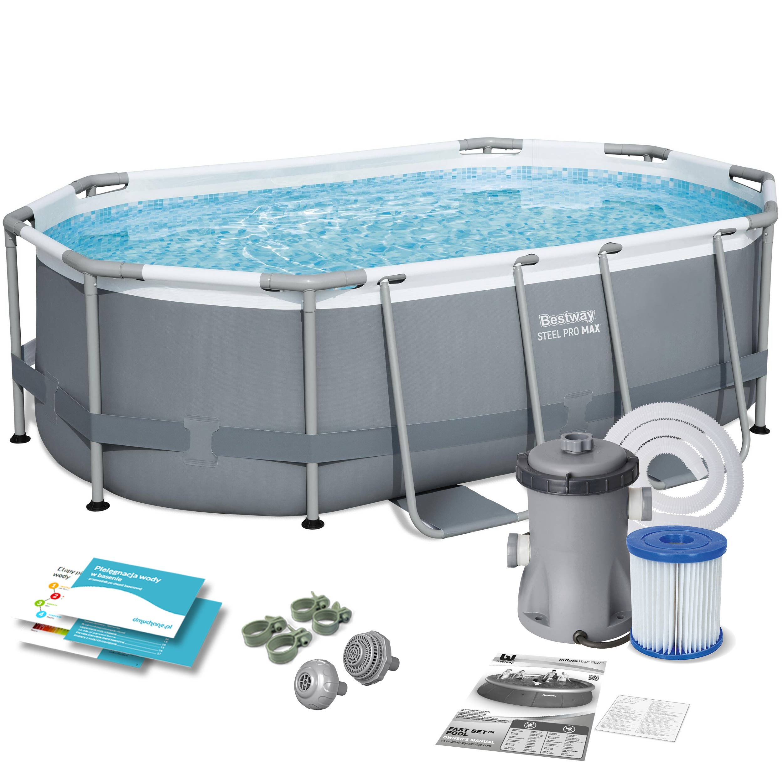 Basen ogrodowy stelażowy 305x200x84cm Bestway zestaw 9w1