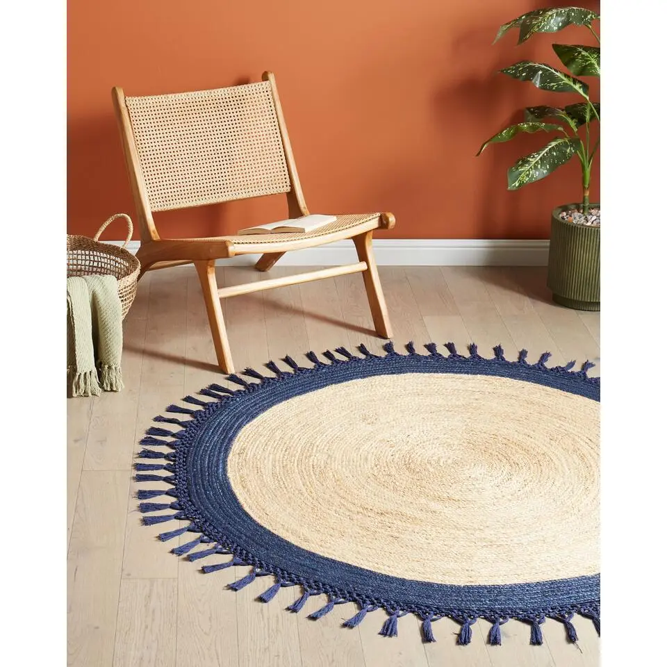 MARTS - Vloerkleed - Donkerblauw - 140 cm - Jute