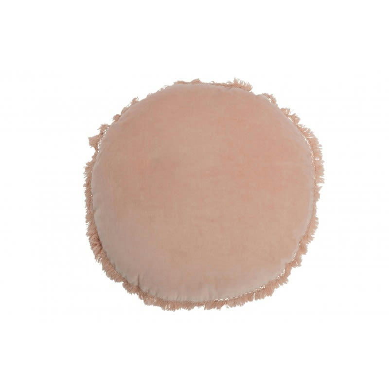 VELOURS - Coussin rond velours coton et lin saumon D50cm