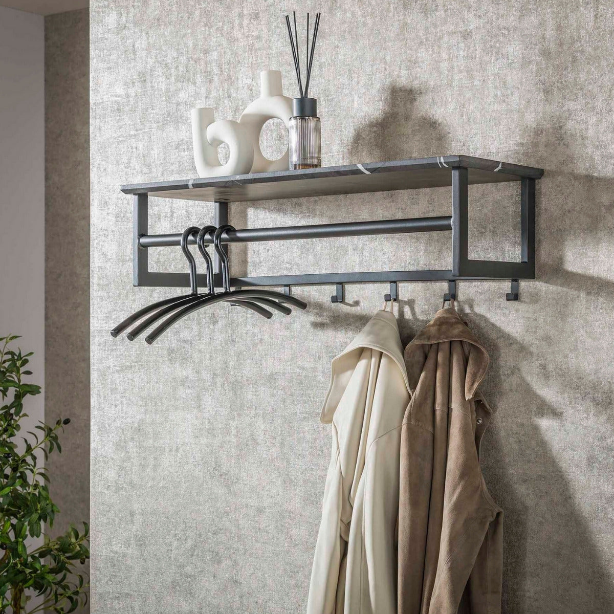 Fraaai - Leonie kapstok roede 6 haaks - zwart bruin