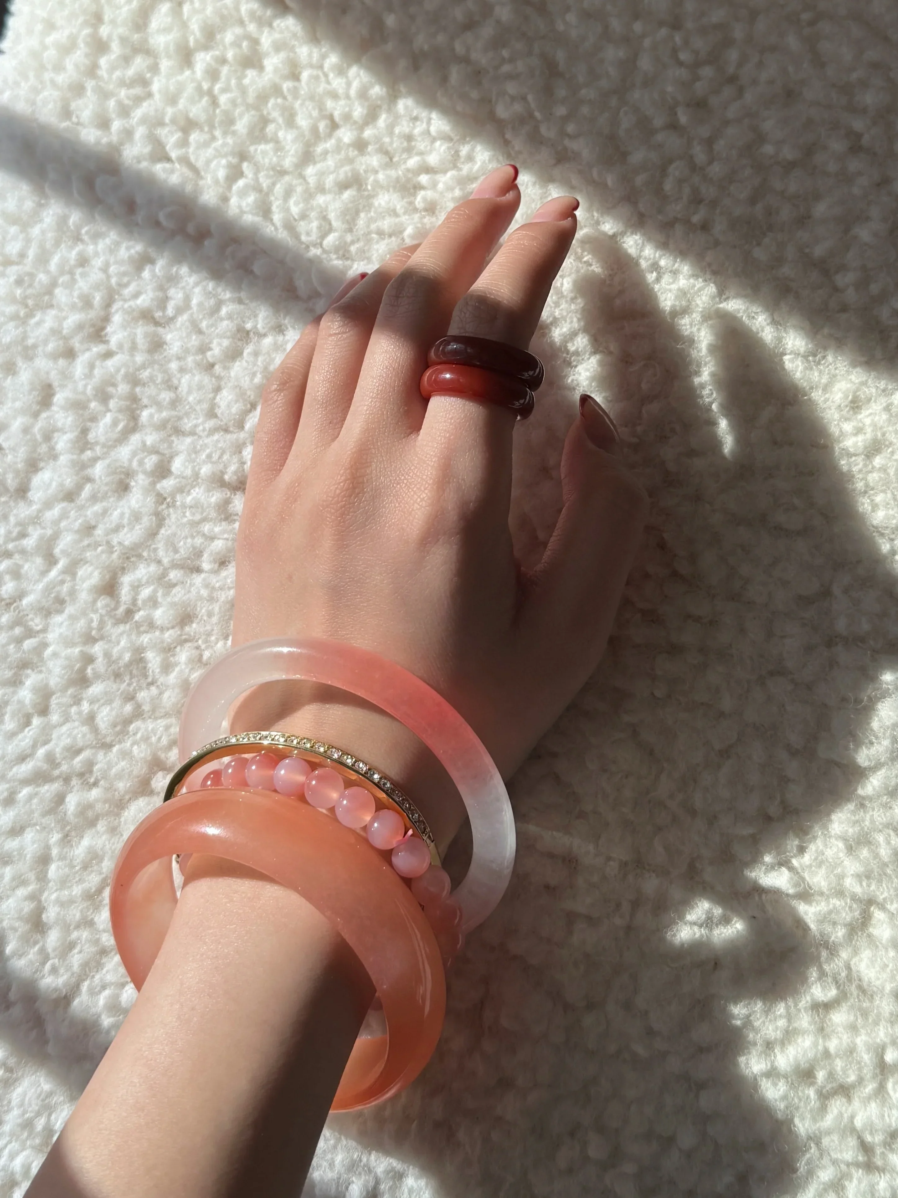 Blush Skinny — Pink Skinny Round Jade Stone Bangle in Pink
