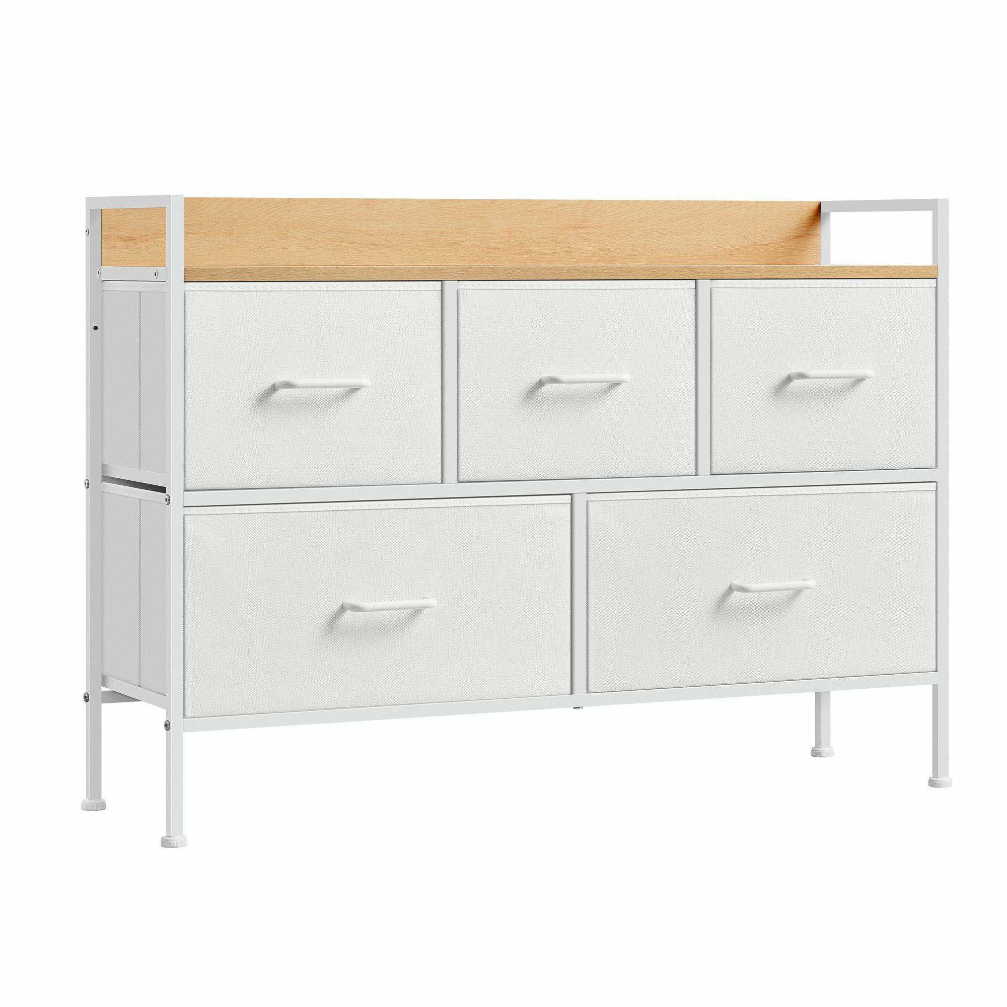Wąska Biało-Beżowa Komoda 5 Szuflad MDF 70cm