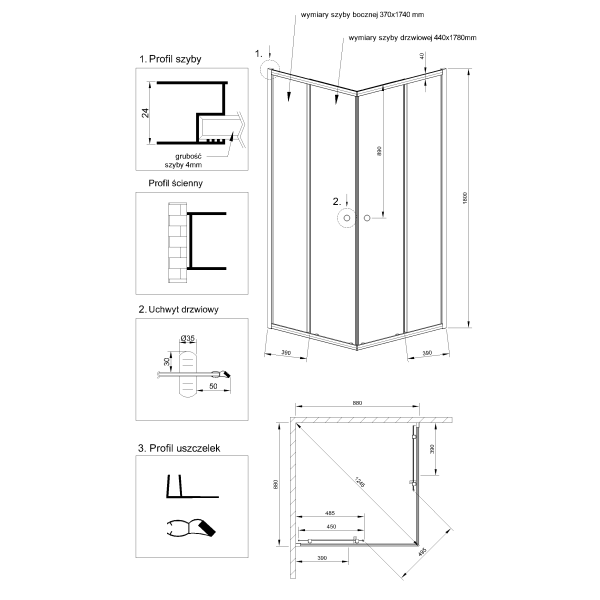 Kabina prysznicowa Invena Parla90 x 90 cm szkło mrożone