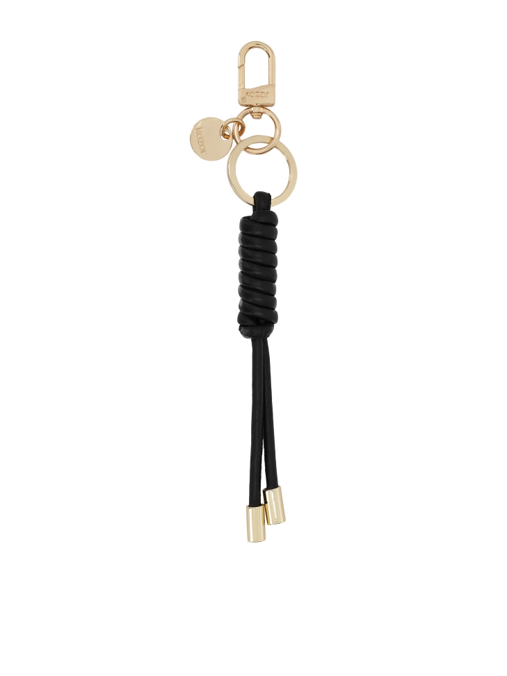 Black natural leather key ring with gold details