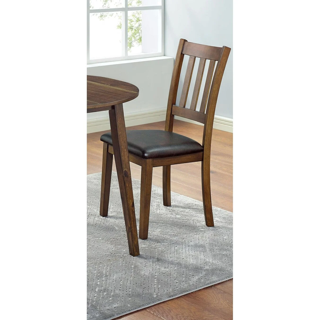 Cozy 3pc Dining Set Round Dining Table And 2x Side Chairs Transitional Solid wood Leatherette Padded Seat