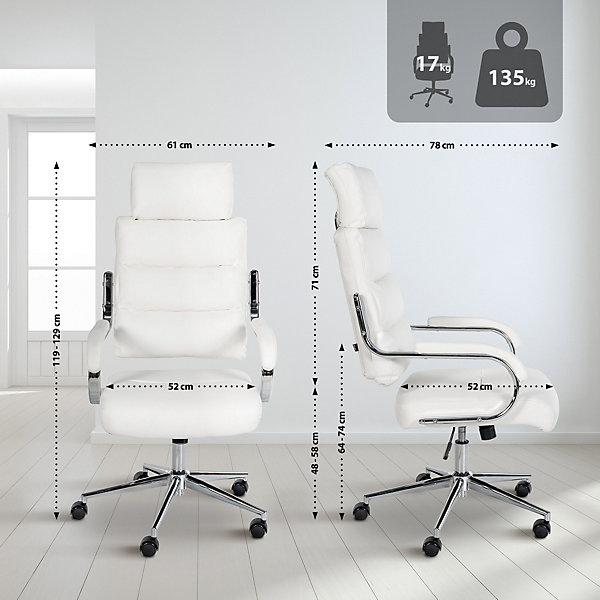 Chaise de bureau Campo similicuir, réglable hauteur, pivotante, charge max 135 kg, avec dossier Blanc
