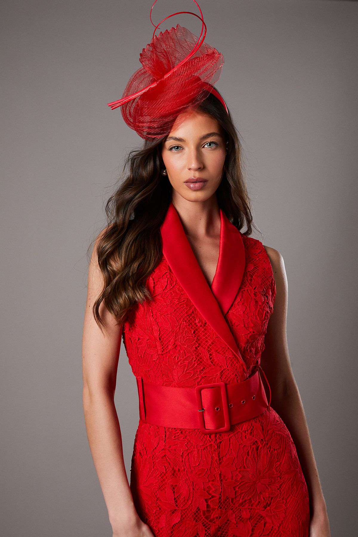 Coast Lisa Tan Lace Belted Jumpsuit