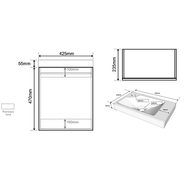 Pack lave-mains Blanc mat Strié - Robinetterie Eau froide à gauche - L.42.5 X H. 52.5 cm - Hamac 2