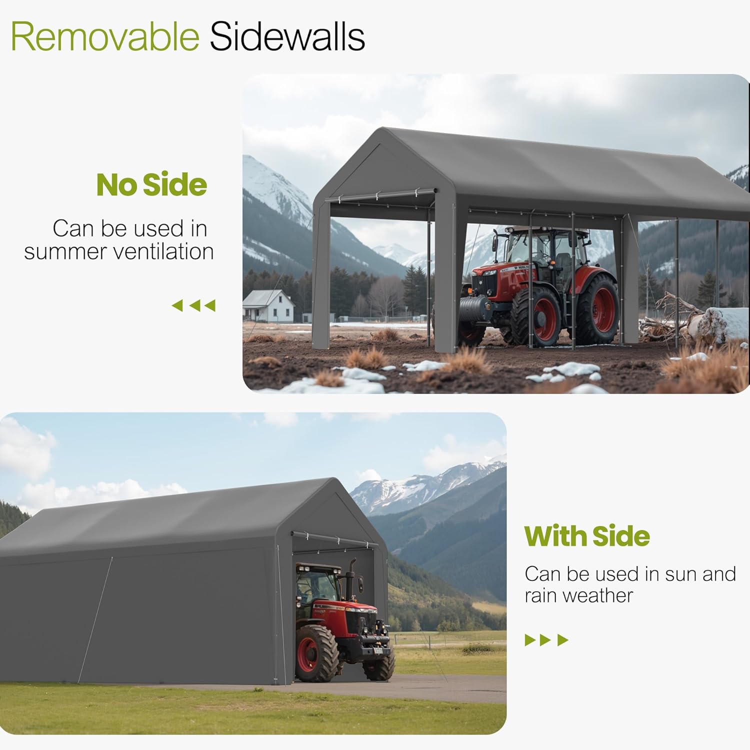 GOJOOASIS 10x20 Carport Heavy Duty Portable Garage Shelter Metal Car Canopy Tent with UV-Resistant & Weatherproof Top Cover for RV & Vehicles (Gray, 10x20 with sidewalls)
