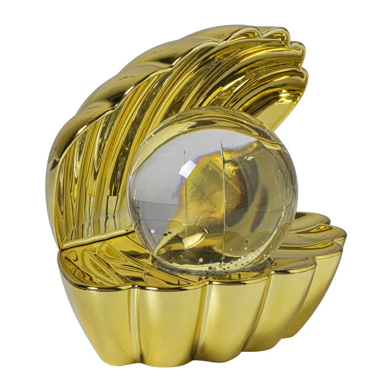 Schelp met glitter parel - goud - 17x15x12 cm