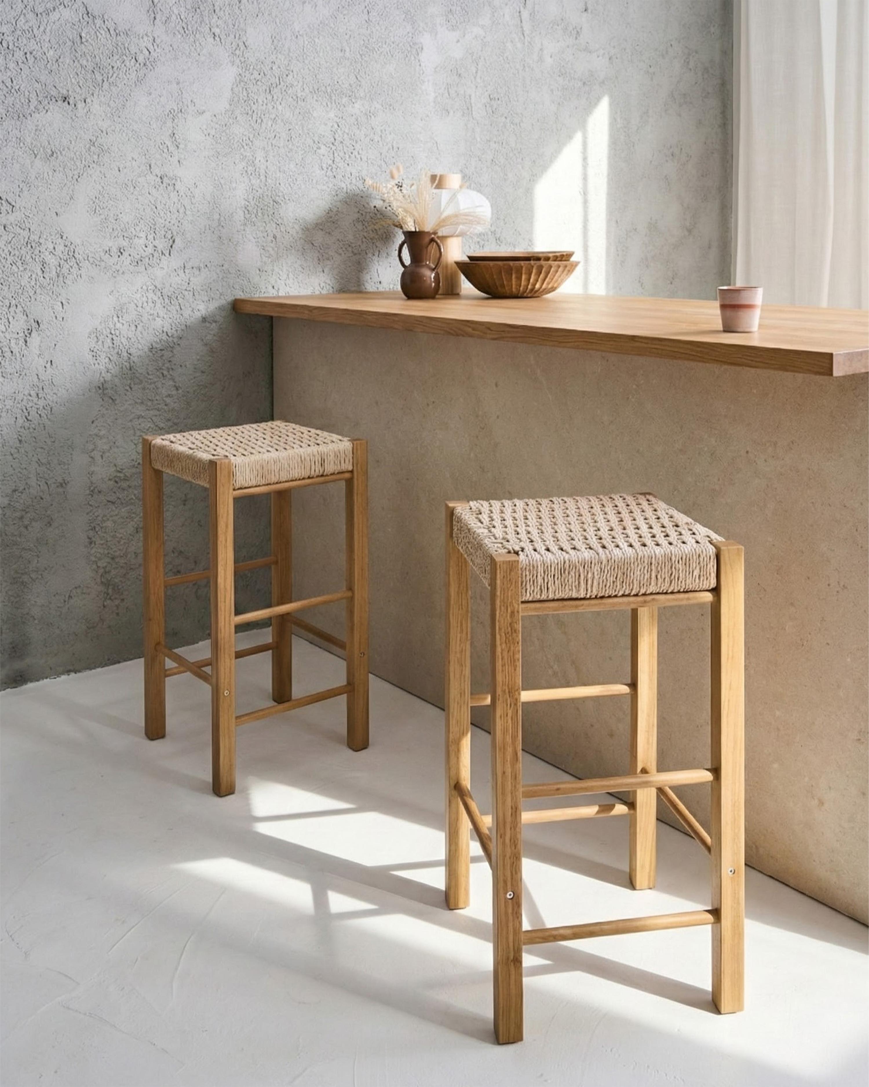 Set of 2 Bar Stools EMBRUN Wood Light Brown