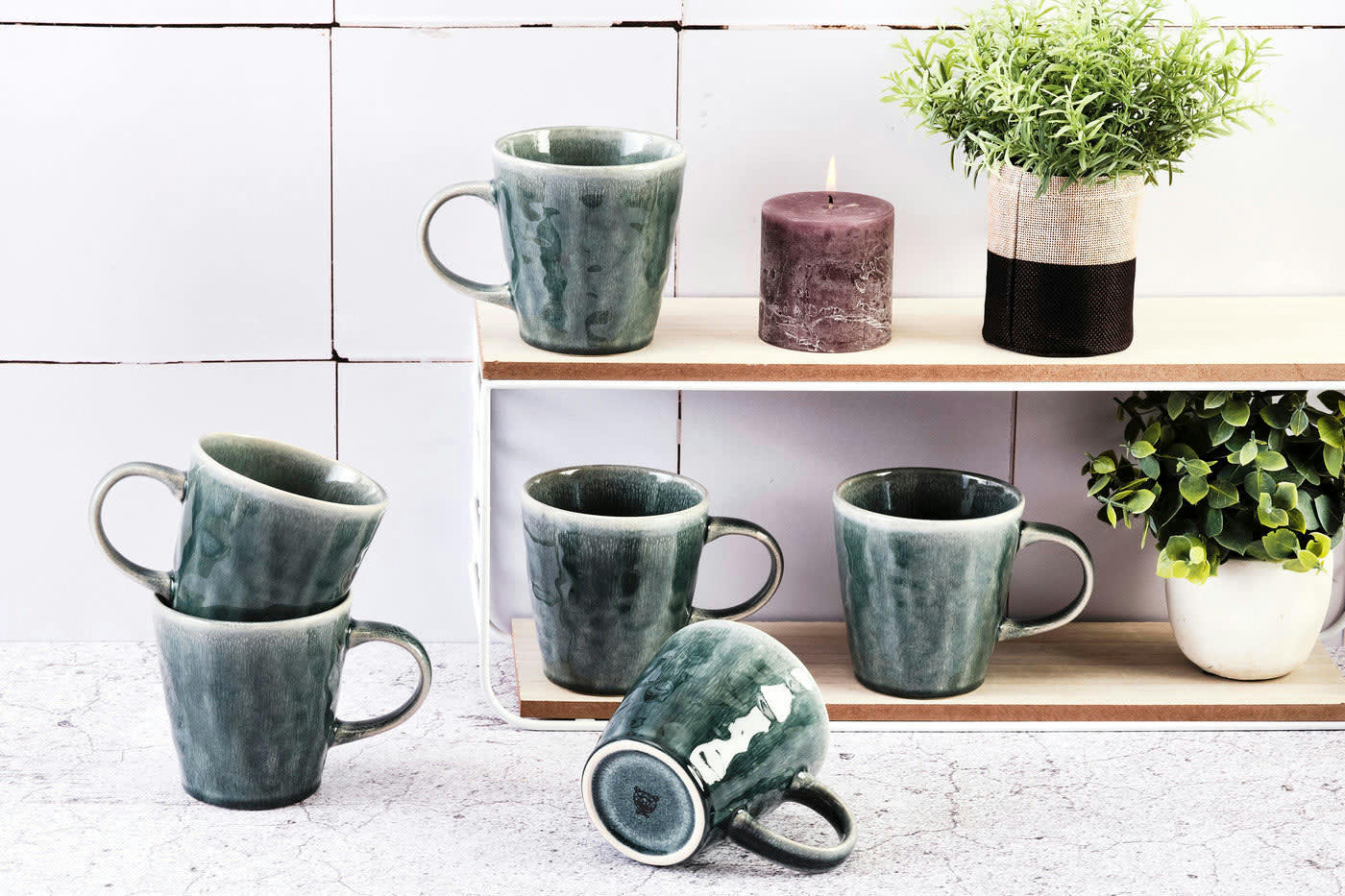 MOON - Lot de 6 mugs en grès bleu 40cl