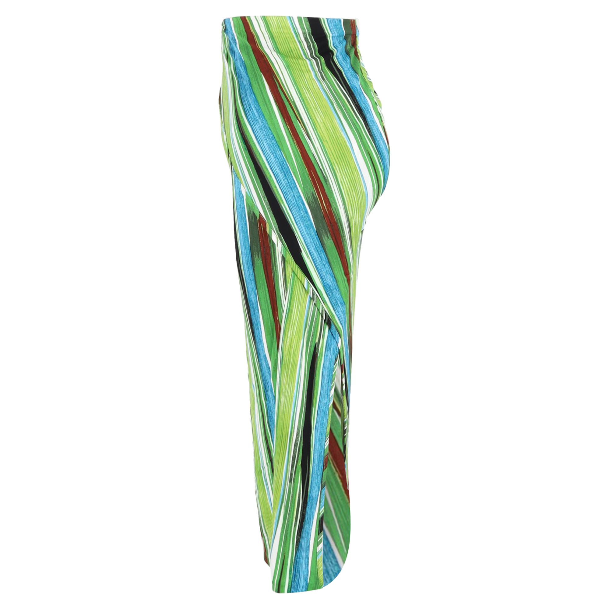 Diane Von Furstenberg Preloved Striped Midi Fitted Skirt in Multicolor Polyester