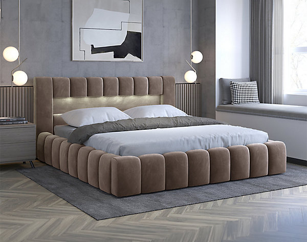 Cleo - lit coffre avec led - 160x200 cm - sommier inclus - en velours - Best Mobilier