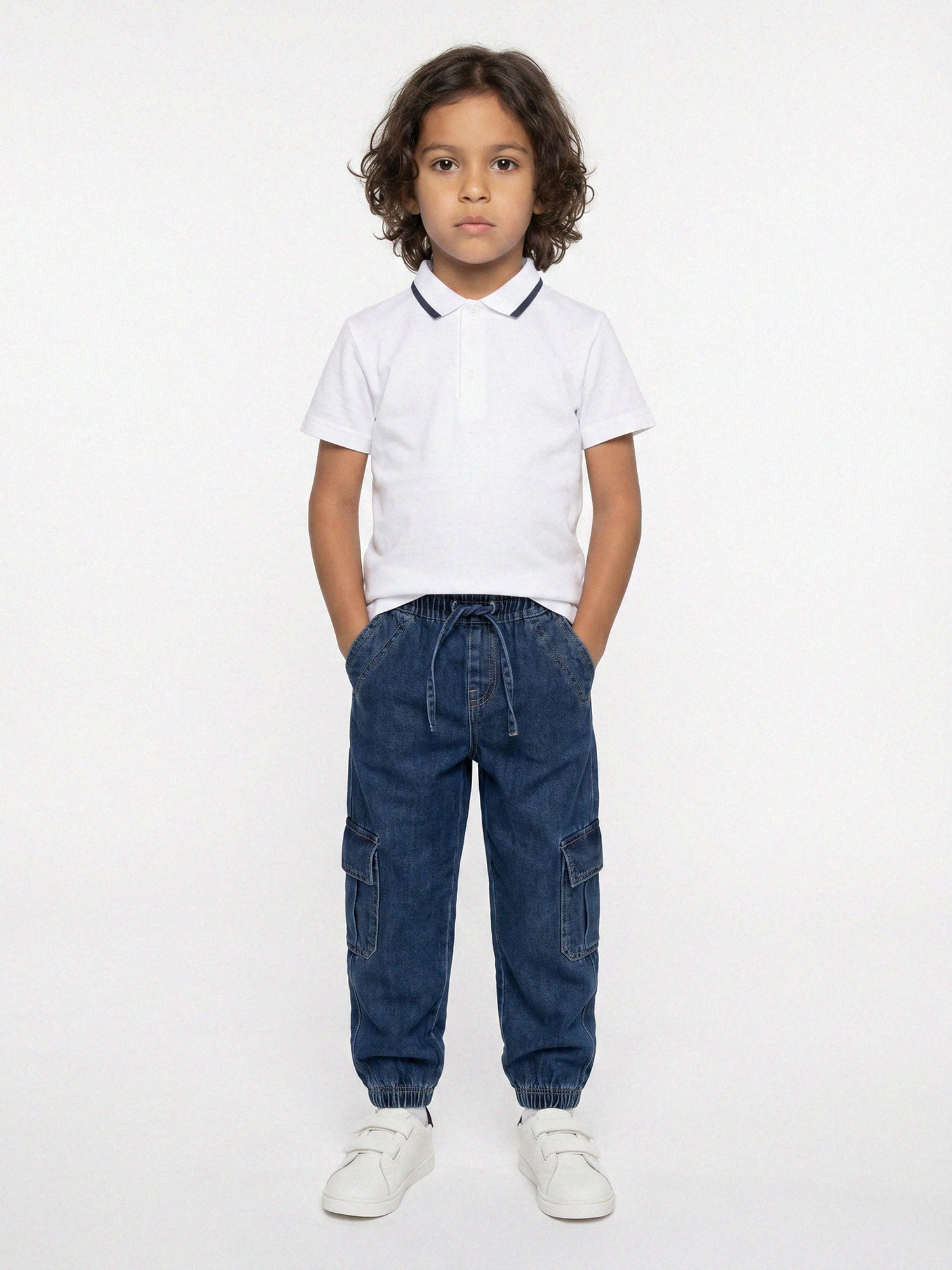 Jeansy jogger comfort cargo z efektem sprania