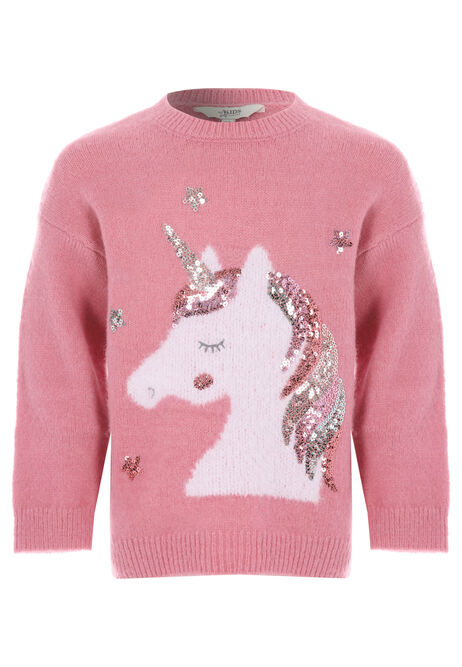 Younger Girls Pink Sequin Unicorn Jumper