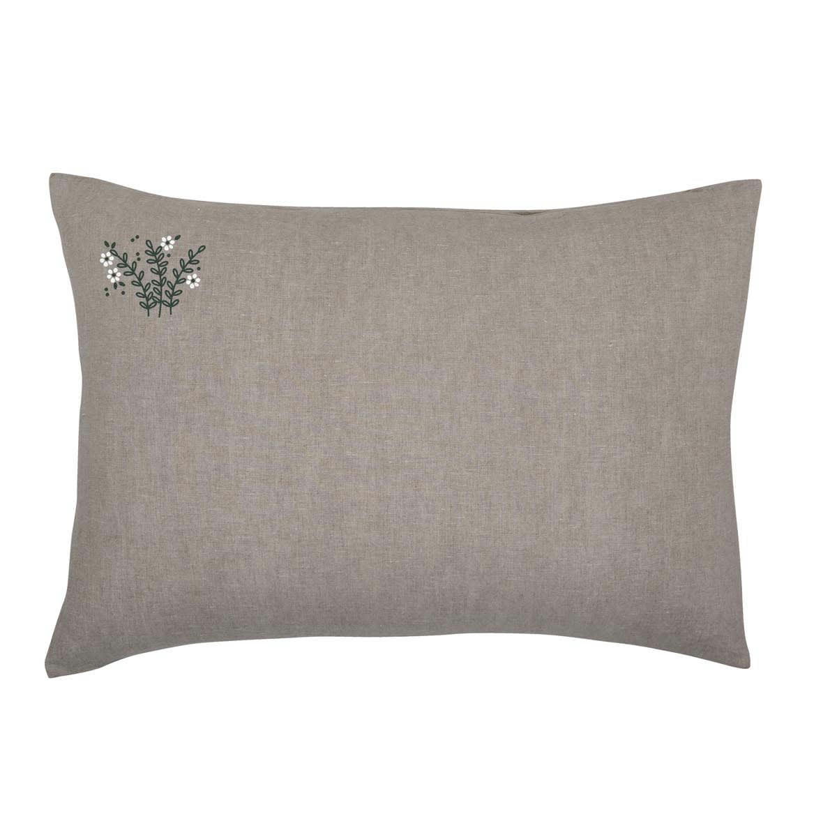 BOUQUET NATUREL - Taie d'oreiller brodée en lin naturel 50x70