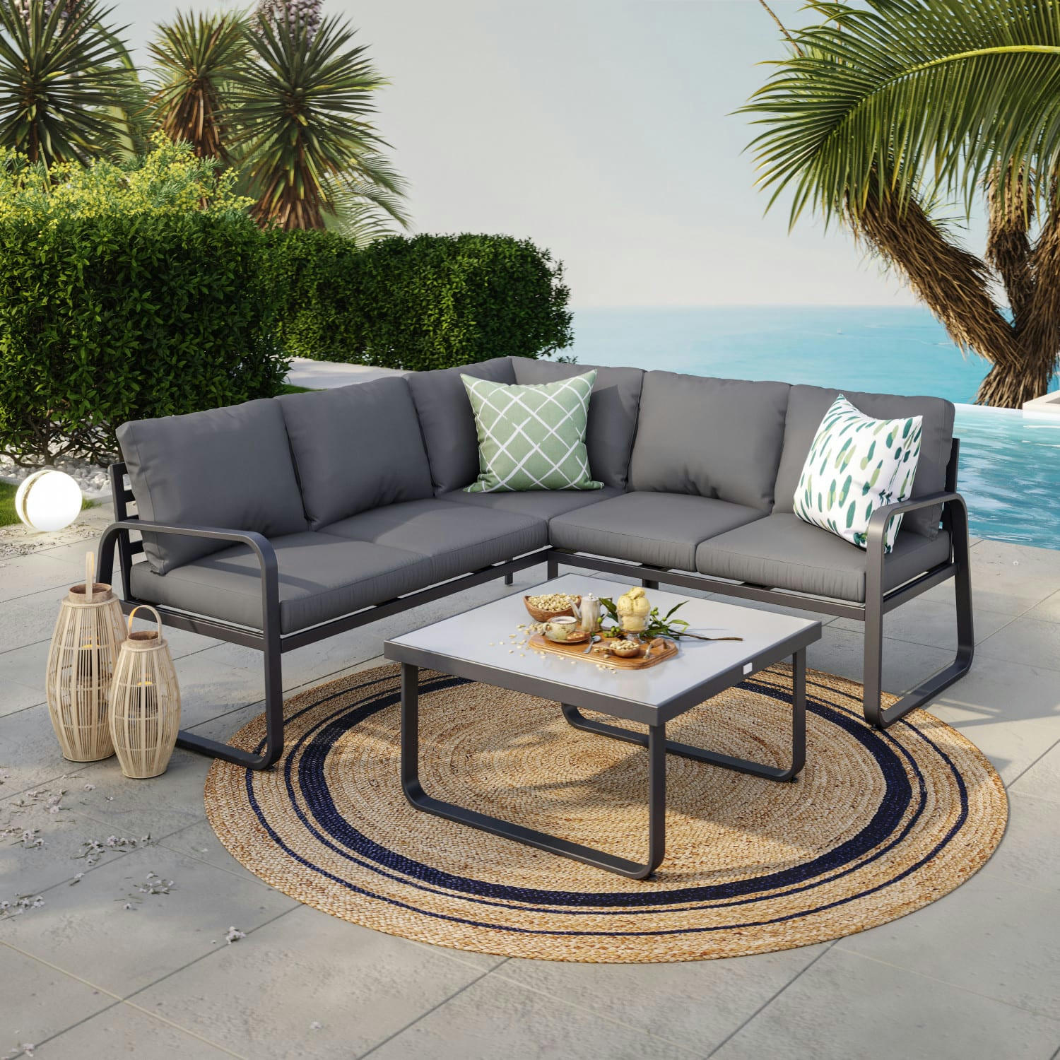 HILDA - Salon de jardin design 5 places en aluminium anthracite