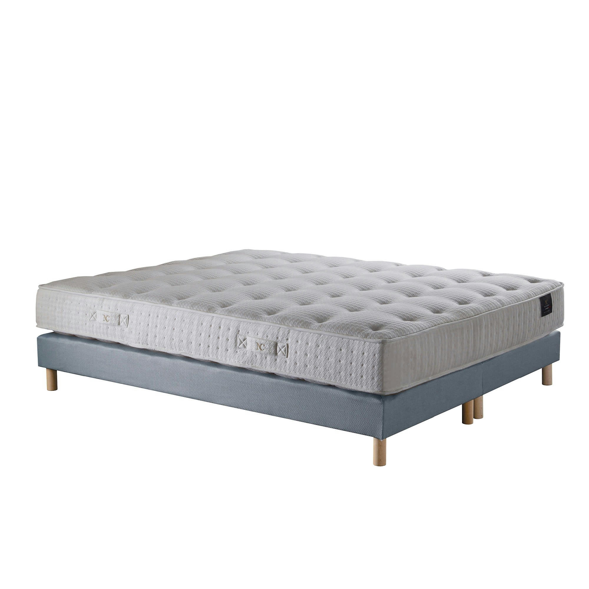 COMETE - Ensemble Matelas ressorts ensachés + sommier Bleu ciel 160x200
