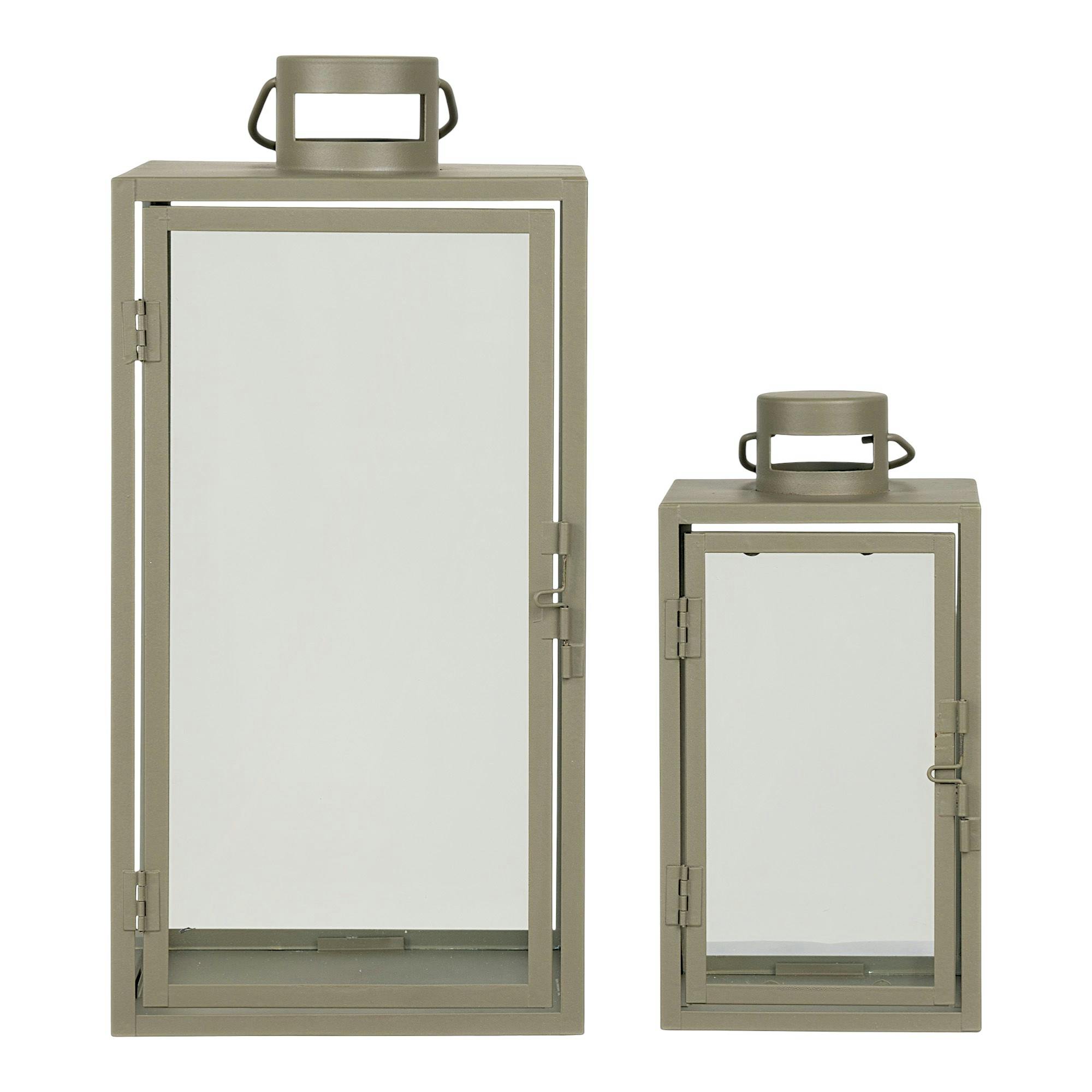 Lanterne décorative à poignée en métal beige et verre (lot de 2)
