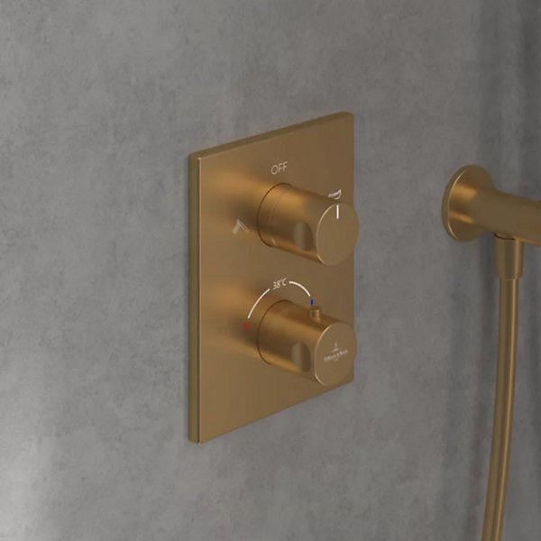 Façade thermostatique 2 voies VILLEROY ET BOCH Universal rectangle Or brossé   corps encastré