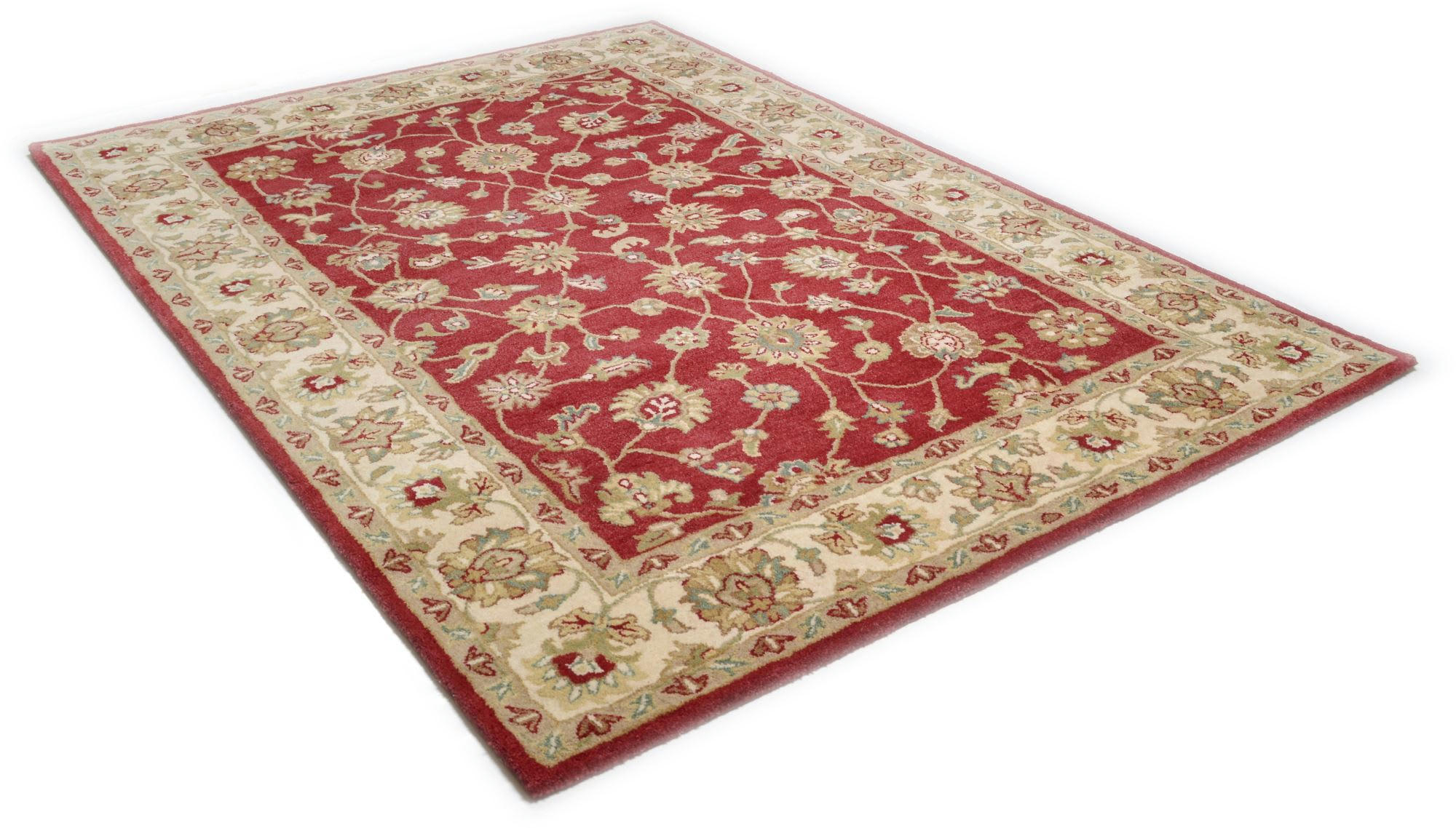 ROYAL ZIEGLER - Tapis floral classique en 100% laine crème rouge D100 cm