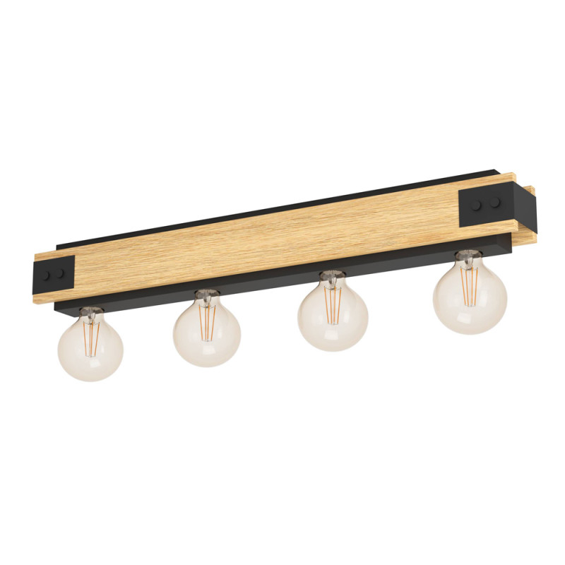 Plafonnier Layham noir et bois clair E27 4 x 60 W EGLO