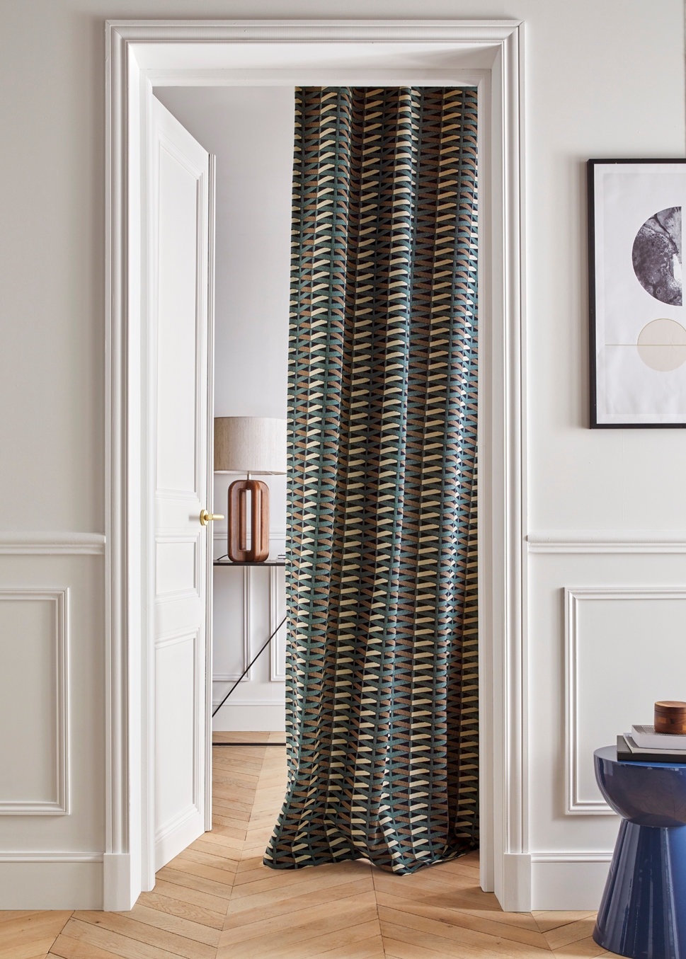 RIDEAU EN JACQUARD MOTIF GÉOMETRIQUE vert
