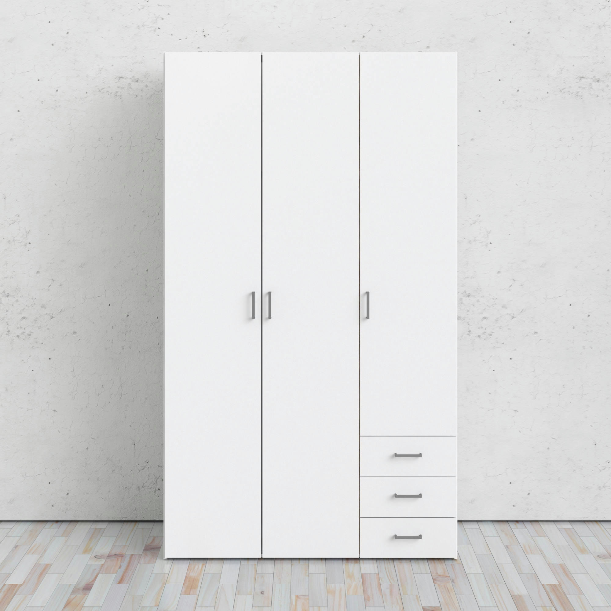 - Armoire 3 portes effet bois blanc