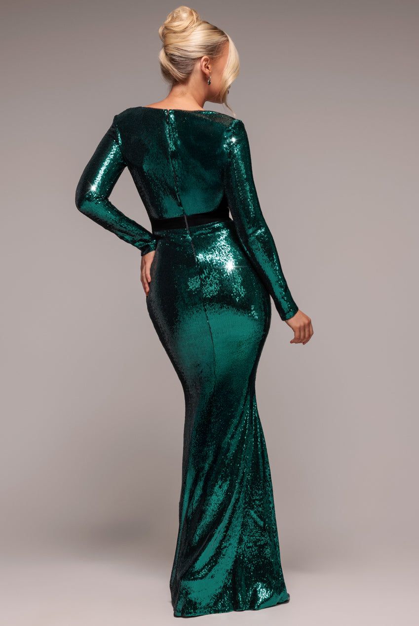 Goddiva Liquid Sequin Corsage Maxi