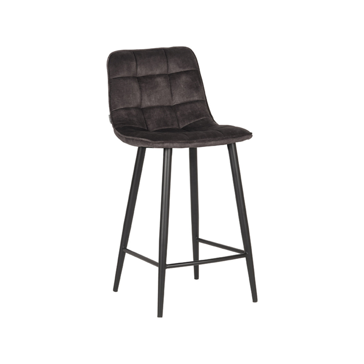 LABEL51 Barstoel Jelt - Antraciet Velvet - Zithoogte 65cm - Set van 2