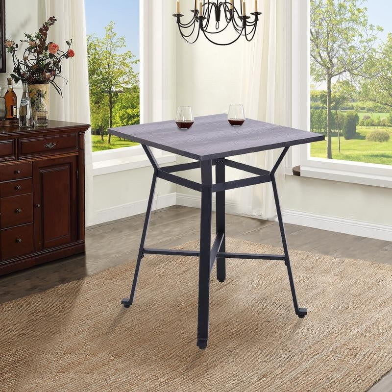 PHI VILLA Metal Bar Table, Square Pub Table with Wood Top, 29.5