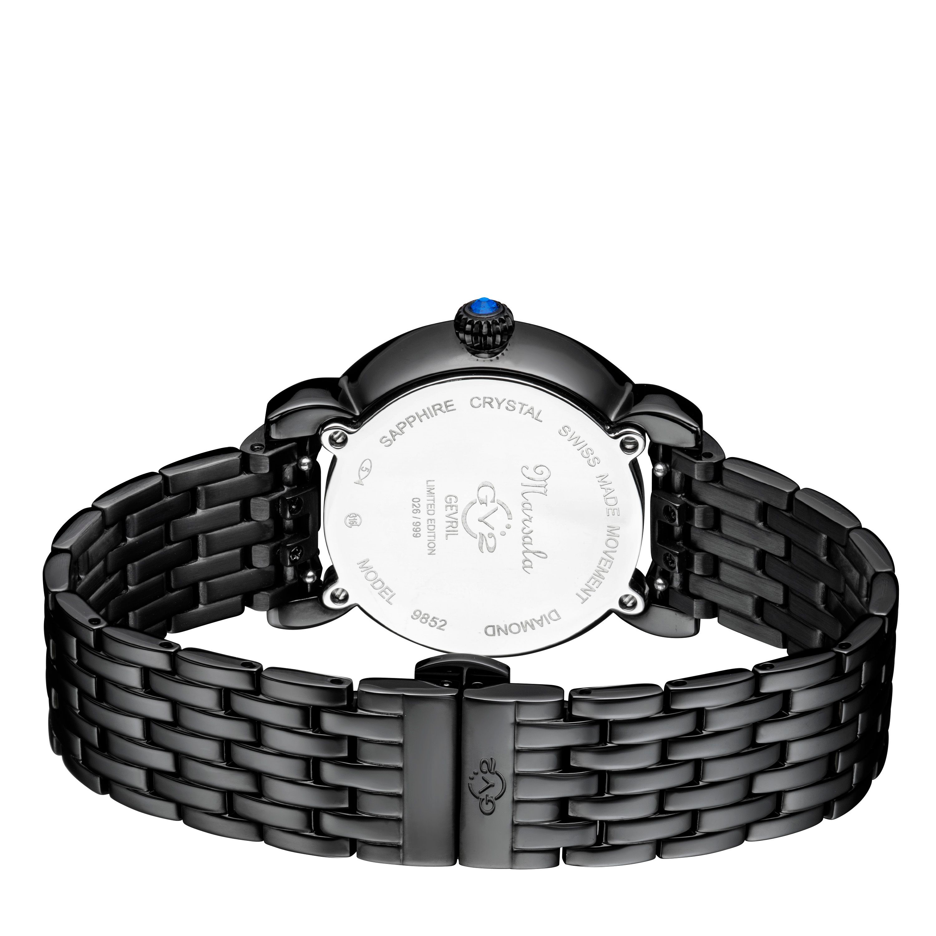 GV2 Marsala Tortoise, Swiss Quartz Watch, MOP Black Dial, 316L Stainless Steel, and Sapphire Crystal