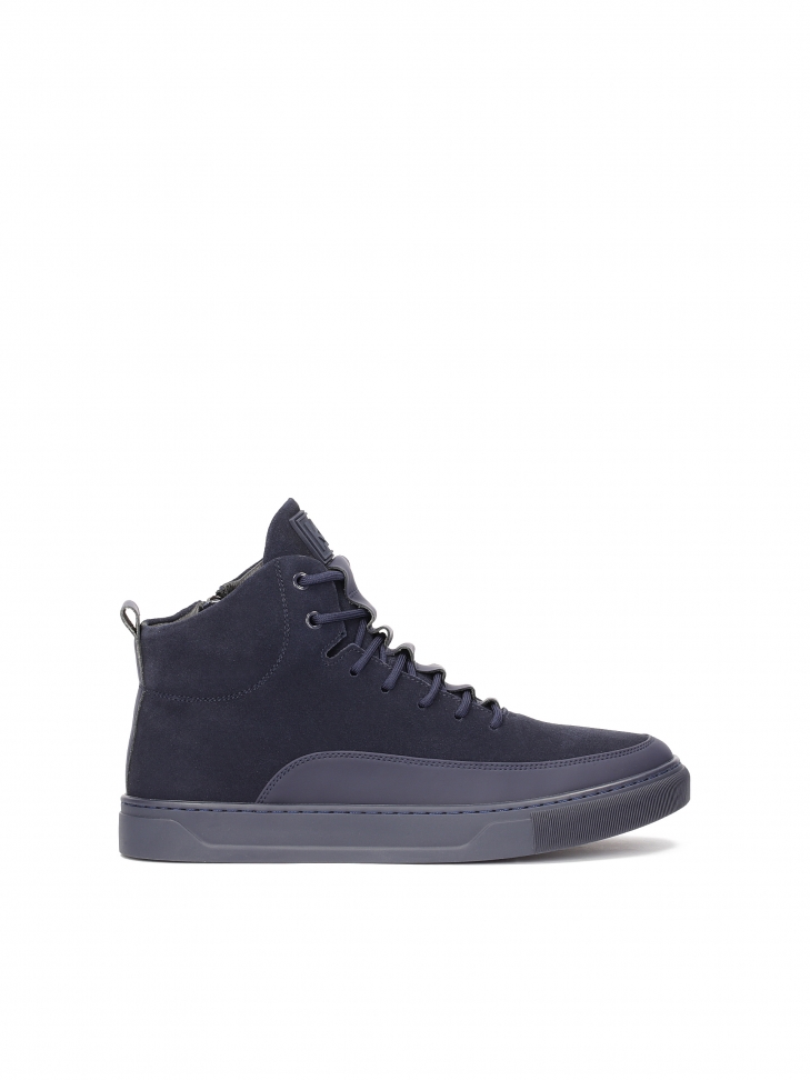 Navy blue men's sneakers with zipper and lacing