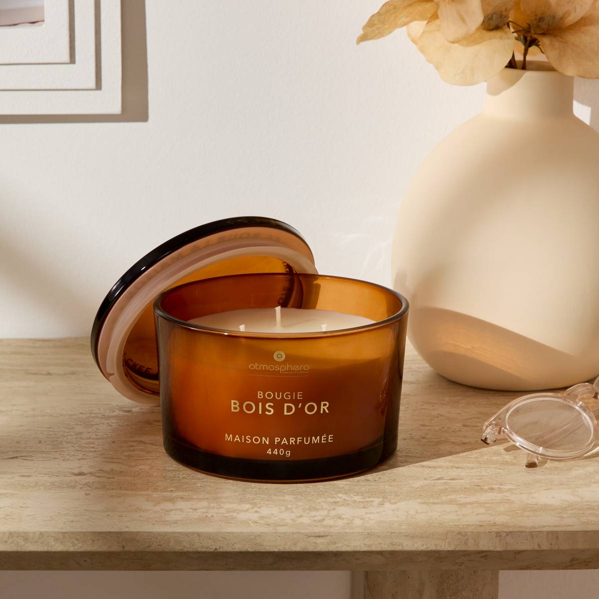 Scented Candle "Glowy" Woody Scent, Wood, 440g