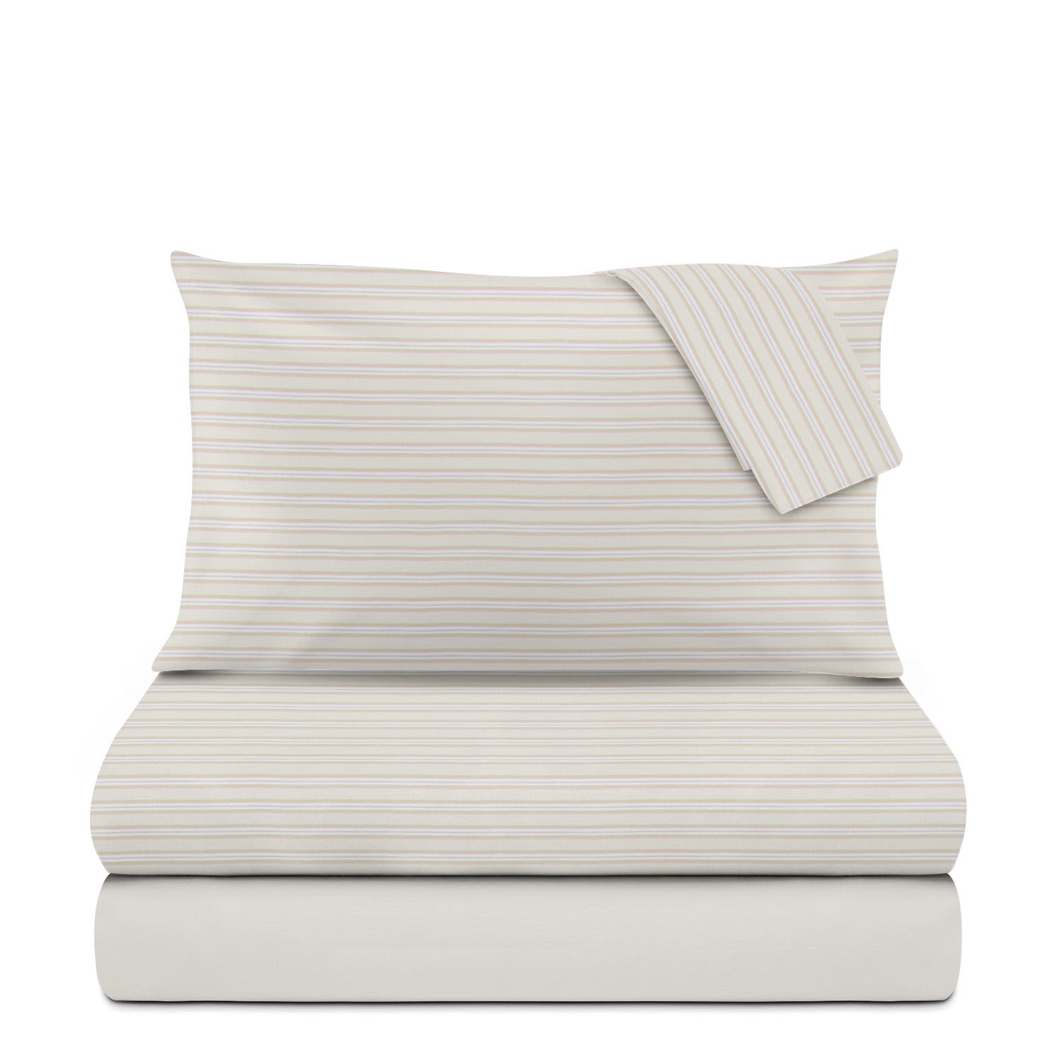 Completo letto matrimoniale cotone righe beige
