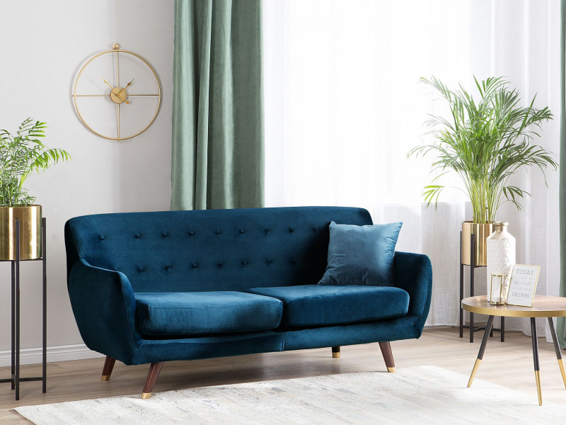 Sofa kanapa trzyosobowa welurowa niebieska