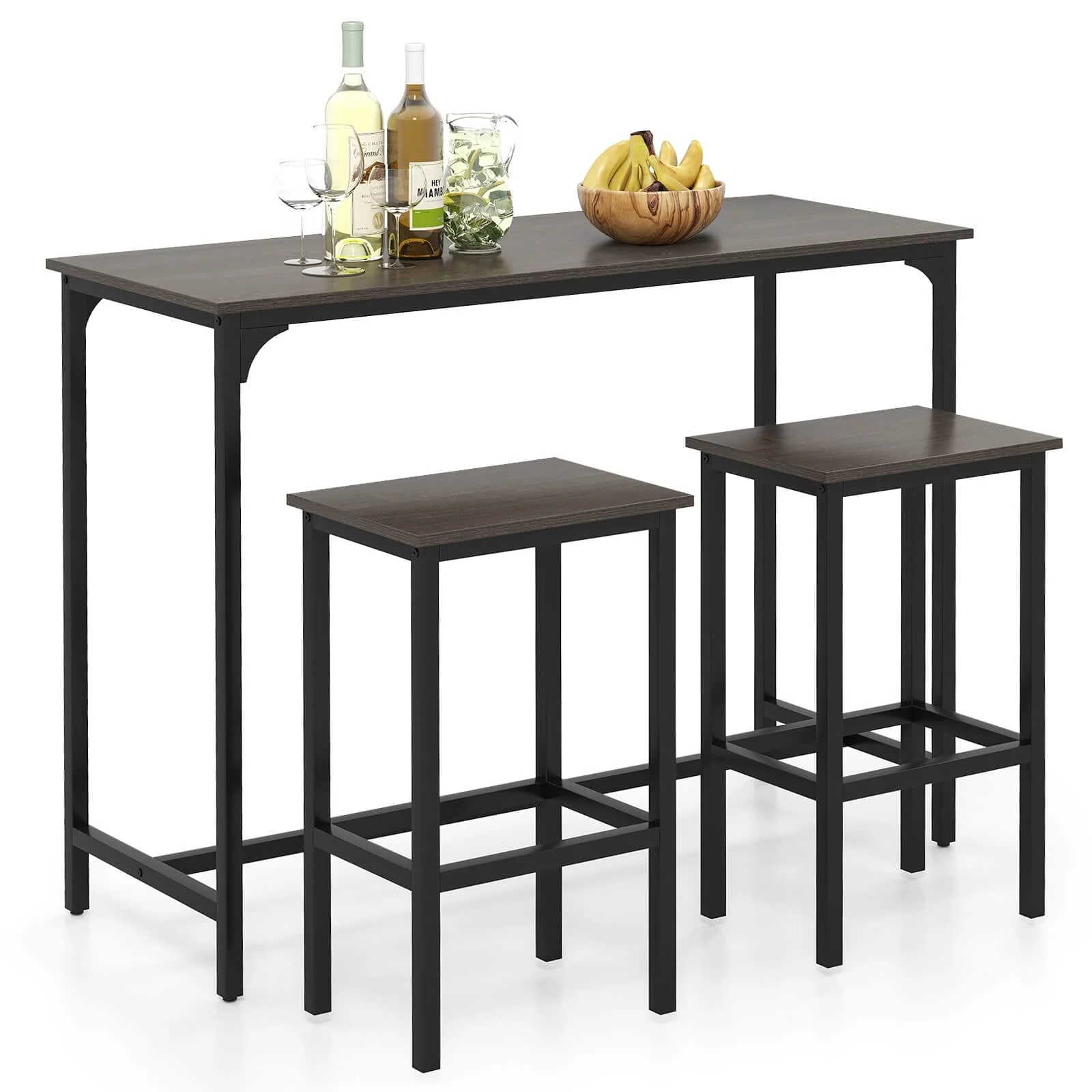 Costway 3 PCS Counter Height Table Set with Footrests Rectangular Pub